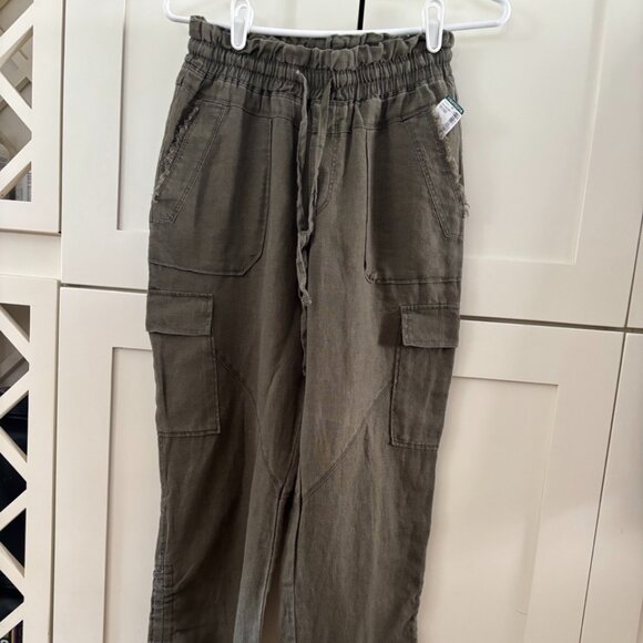 NWT Melissa Nepton Gathered Ankles Pure Linen Cargo Pants - Picture 1 of 5